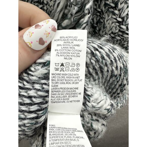 Lucky Brand Womens Sweater Size Medium Turtleneck Fringe Green White Pullover - Picture 7 of 12